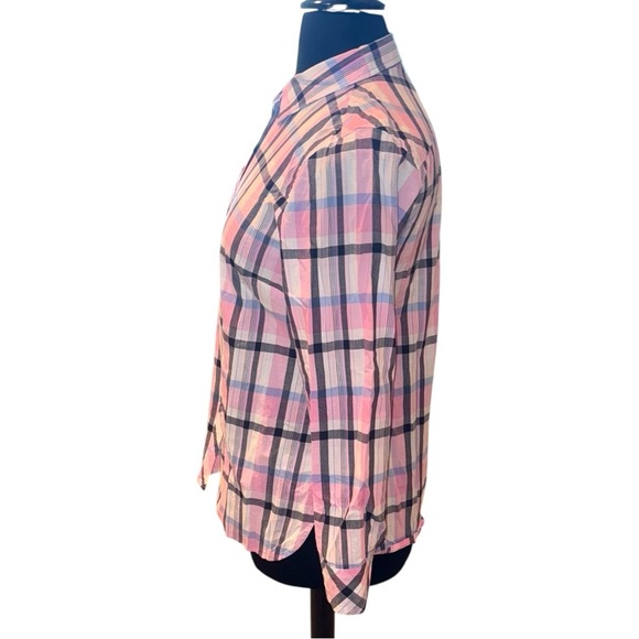 TALBOTS CLASSIC COTTON SHIRT - SERENITY GREY PLAID / PINK Women’s Large - Picture 3 of 13